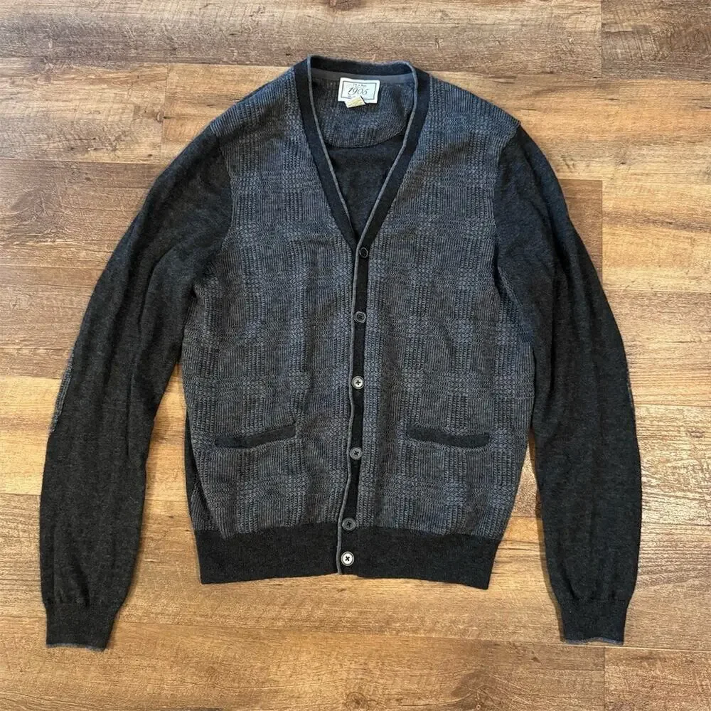 Jos. A. Bank 1905 Cardigan Sweater L Gray Black College Prep Academia Grunge